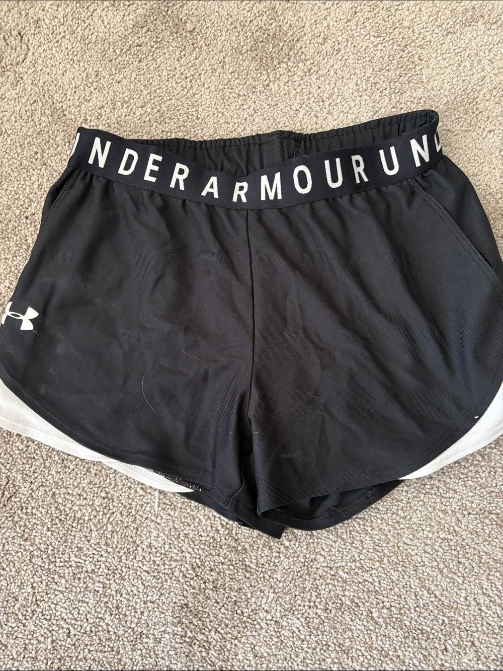Under Armour Black Athletic Shorts with White Trim